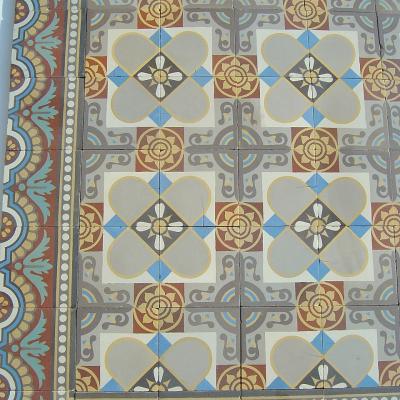 16.25m2+ of antique Douzies Maubeuge tiles in a warm palette