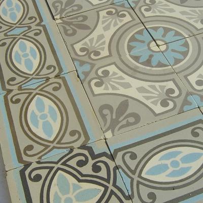 15m2+ antique ceramic floor in sky blue, grey and cream