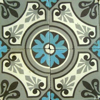 Small, 1m2, Douzies Maubege French ceramic encaustic floor c.1920-1930