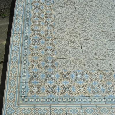 14.5m2 Period Belgian antique encaustic hallway floor with double borders