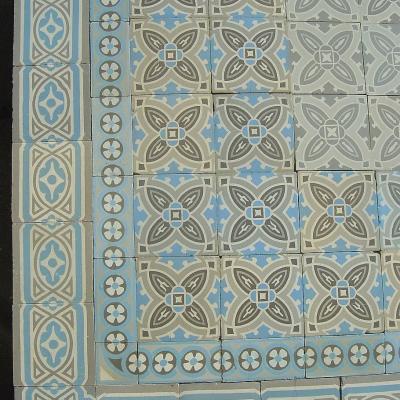 14.5m2 Period Belgian antique encaustic hallway floor with double borders