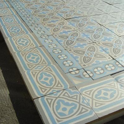 14.5m2 Period Belgian antique encaustic hallway floor with double borders