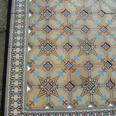 Antique octagon tiles complete with burgundy tile inserts