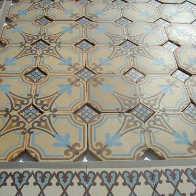 Antique octagon tiles complete with burgundy tile inserts