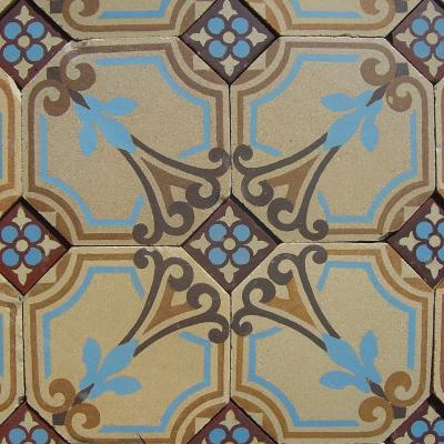 Antique octagon tiles complete with burgundy tile inserts