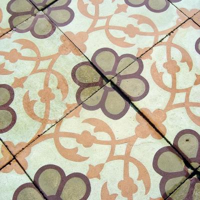 12m2 / 129 sq ft of antique French carreaux de ciments tiles in olive, cream and tangerine