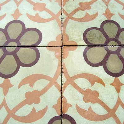 12m2 / 129 sq ft of antique French carreaux de ciments tiles in olive, cream and tangerine