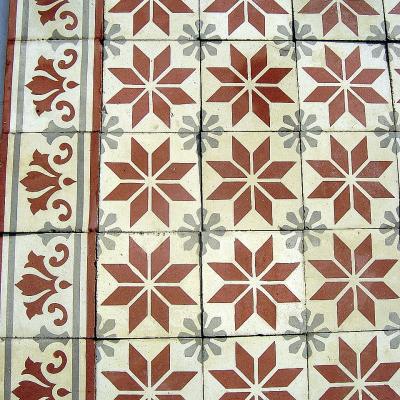 Classical French carreaux de ciments floor in cherry, grey and white c.1900