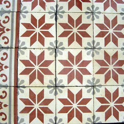 Classical French carreaux de ciments floor in cherry, grey and white c.1900