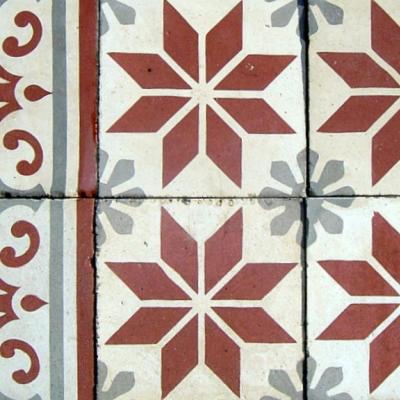 Classical carreaux de ciments floor in cherry, grey and white - French c.1900