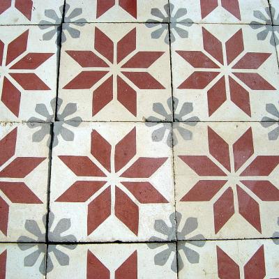 Classical French carreaux de ciments floor in cherry, grey and white c.1900