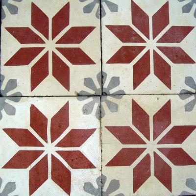 Classical French carreaux de ciments floor in cherry, grey and white c.1900