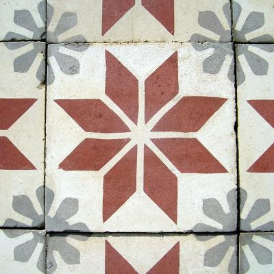 Classical French carreaux de ciments floor in cherry, grey and white c.1900