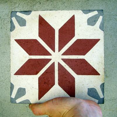 Classical carreaux de ciments floor in cherry, grey and white - French c.1900