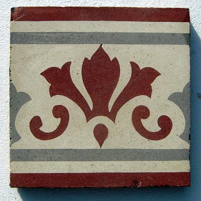 Classical French carreaux de ciments floor in cherry, grey and white c.1900