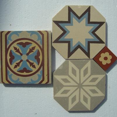 Octagonal ceramic floor tiles with inserts