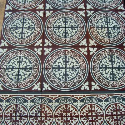 c.5.75m2 ornate motif ceramic encaustic floor c.1925-1930