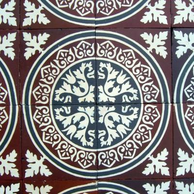 c.5.75m2 ornate motif ceramic encaustic floor c.1925-1930