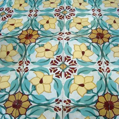 12.75m2+ antique ceramic Douzies Maubege French floor 1909