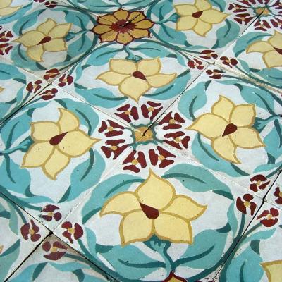 12.75m2+ antique ceramic Douzies Maubege French floor 1909