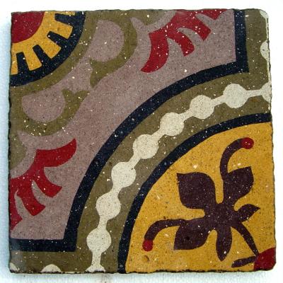 c.7m2 of carreaux de ciments tiles in mustard and lilac c.1910