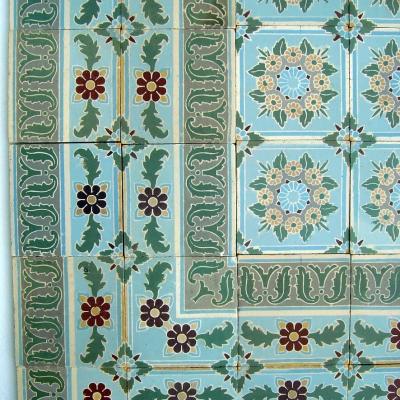 Antique ceramic encaustic floral themed Belgian floor - c.1910 - 11.5m2+