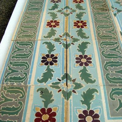 Antique ceramic encaustic floral themed Belgian floor - c.1910 - 11.5m2+