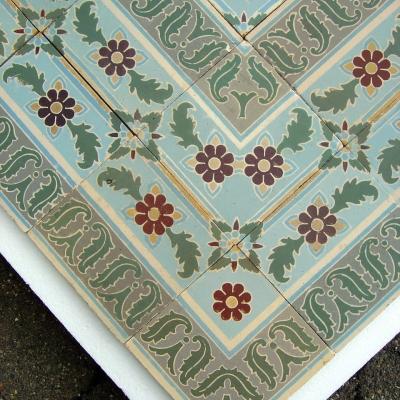 Antique ceramic encaustic floral themed Belgian floor - c.1910 - 11.5m2+