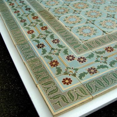 Antique ceramic encaustic floral themed Belgian floor - c.1910 - 11.5m2+