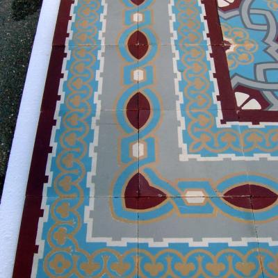 9.7m2 - Blue and Burgundy antique French ceramic floor c.1930