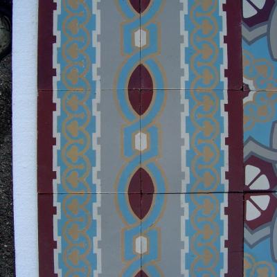 9.7m2 - Blue and Burgundy antique French ceramic floor c.1930