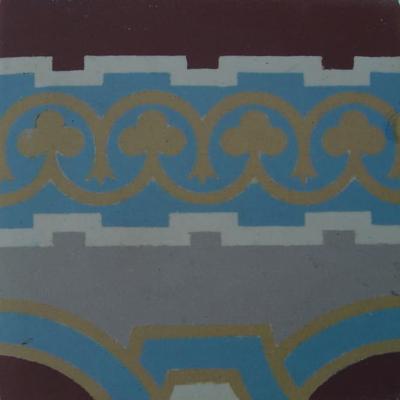 9.7m2 - Blue and Burgundy antique French ceramic floor c.1930