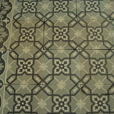 Small French ceramic encaustic floor - lattice design in beige