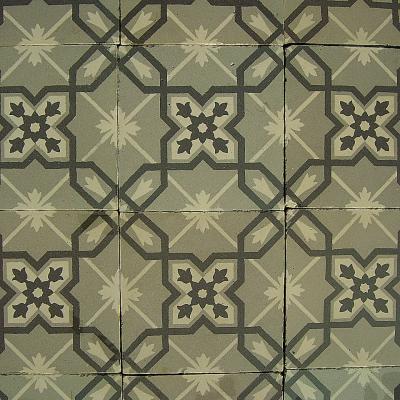 Small French ceramic encaustic floor - lattice design in beige