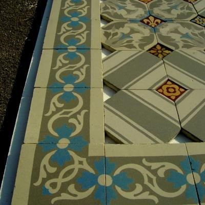 Antique ceramic floor of octagons with cabochons – early 20th century