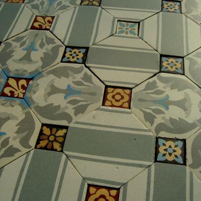 Antique ceramic floor of octagons with cabochons – early 20th century