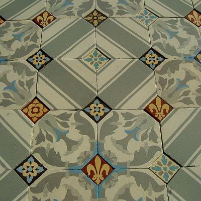 Antique ceramic floor of octagons with cabochons – early 20th century