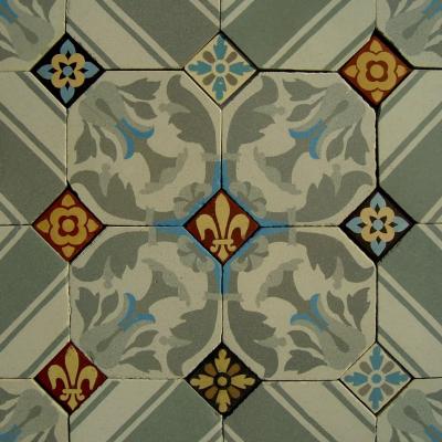 Antique ceramic floor of octagons with cabochons – early 20th century