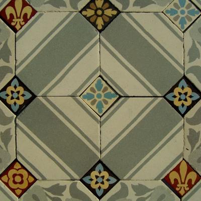 Antique ceramic floor of octagons with cabochons – early 20th century