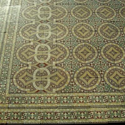 Large ornate mosaic themed ceramic encaustic floor with four borders