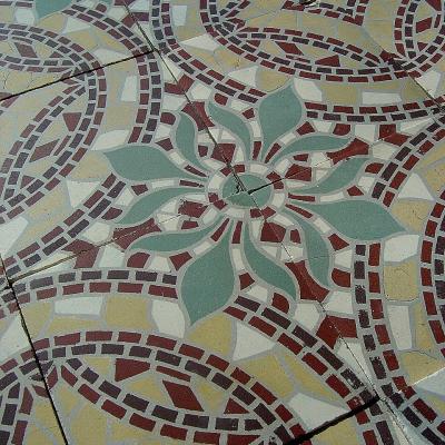 Large ornate mosaic themed ceramic encaustic floor with four borders