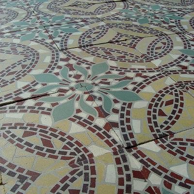 Large ornate mosaic themed ceramic encaustic floor with four borders