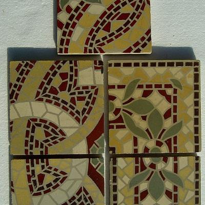 Large ornate mosaic themed ceramic encaustic floor with four borders