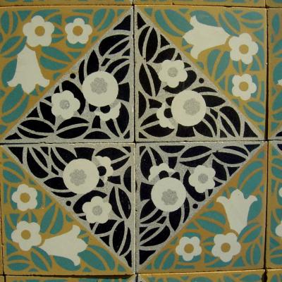 5m2+ Antique French ceramic encaustic field tiles c.1920