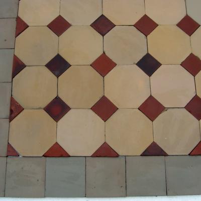 7.25m2 antique ceramic octagon tile with burgundy inserts c.1910