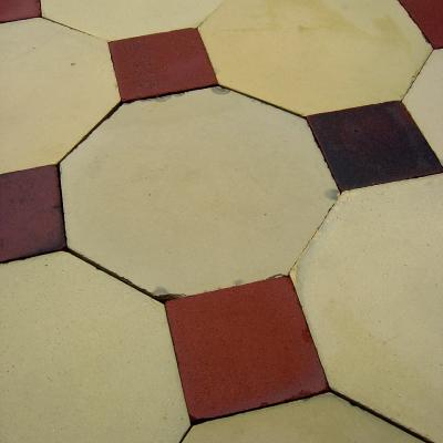 7.25m2 antique ceramic octagon tile with burgundy inserts c.1910