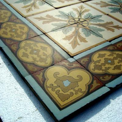 12m2+ of antique Boch Freres ceramic tiles with moorish themed borders 
