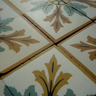 12m2+ of antique Boch Freres ceramic tiles with moorish themed borders 