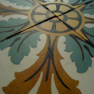 12m2+ of antique Boch Freres ceramic tiles with moorish themed borders 