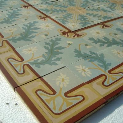 12m2 French Art Nouveau ceramic floor with striking double borders